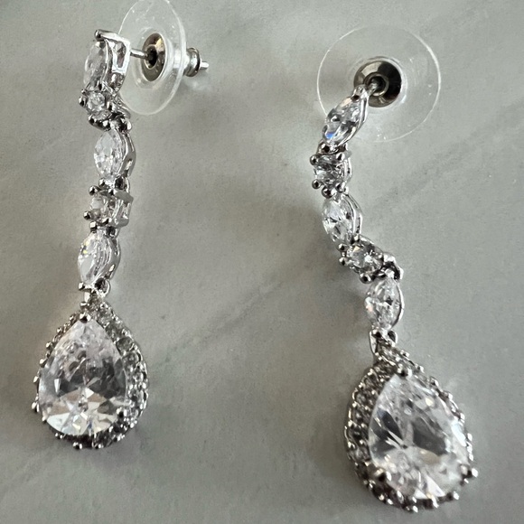 Cubic Zirconia and pave crystal drop earrings - Picture 3 of 7